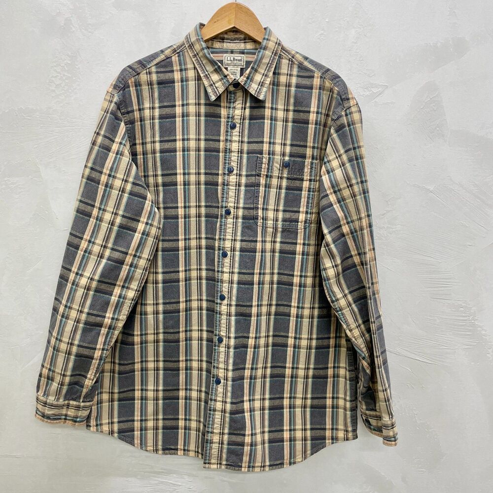 Vintage LL Bean Mens Plaid Button Down Shirt Large Tall Vintage Plaid Mens Shirt